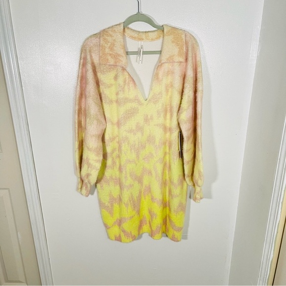 NEW Anthropologie Long-Sleeve V-Neck Sweater Mini Dress Oversized Preppy Relaxed - Picture 2 of 10